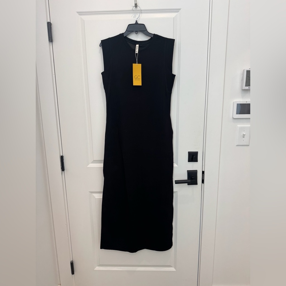 Grecerelle Casual Round Neck Loose Split Maxi Dress With Pockets